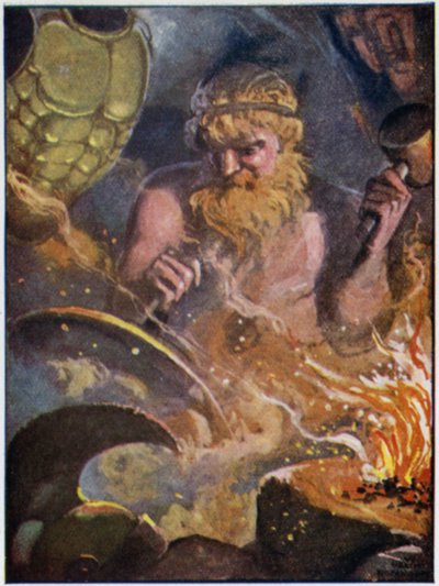 Het maken van de wapens van Achilles door William Heath Robinson